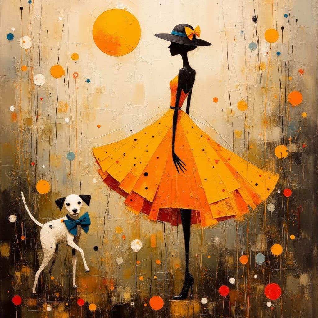 Android and Dalmatian Oil Painting in Polka Dot Landscape