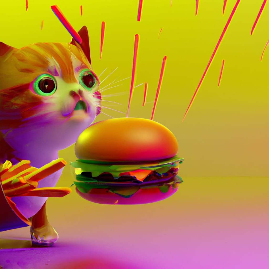 Vibrant Hyper Reality Cartoon of Orange Tabby Cat Enjoying M...