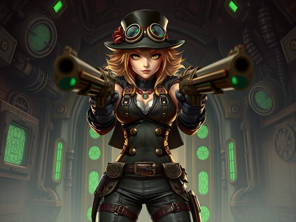 Steampunk Warrior Emerges from Mysterious Shadows