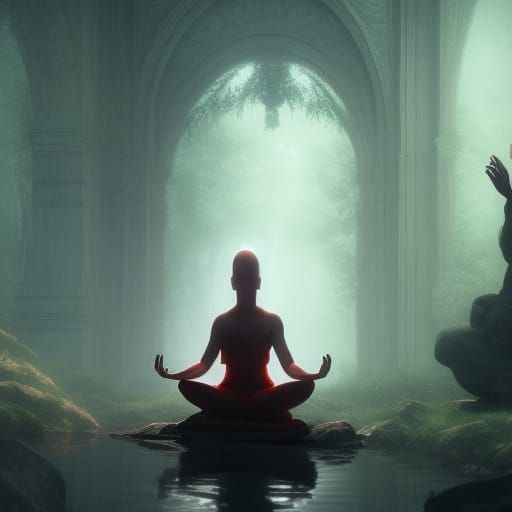 Meditating Woman Surrounded by Spirit: Dark Fantasy Art