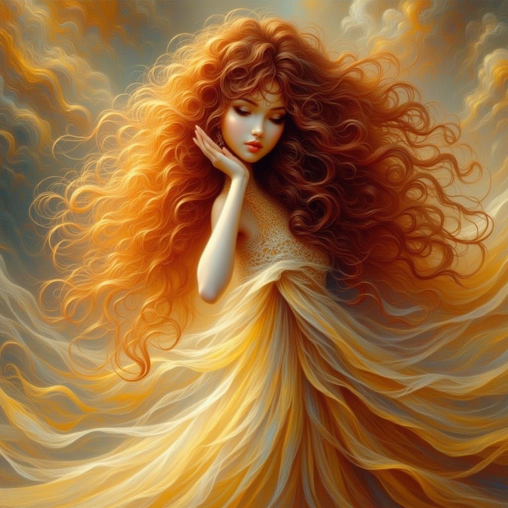 Elegant Woman with Red Hair in Yellow Gown