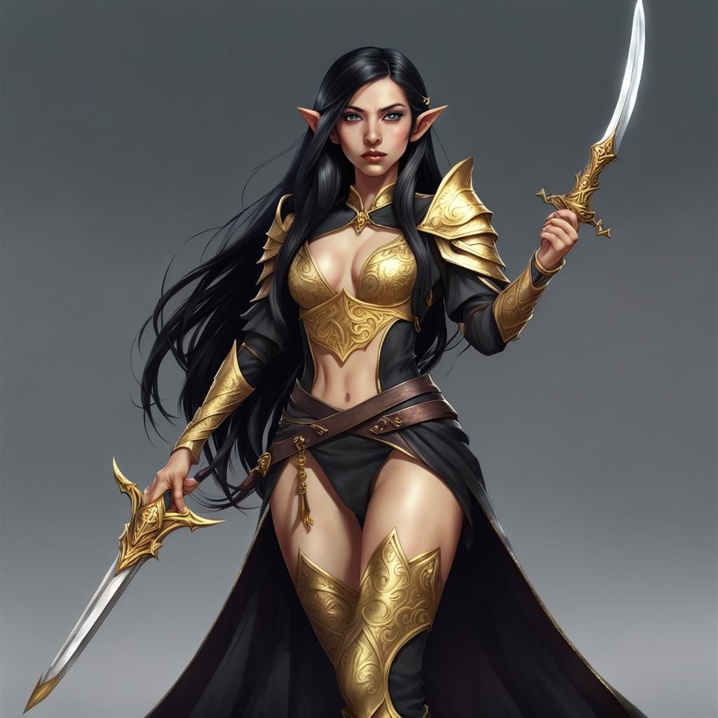 Female Elf Wizard with Scimitar