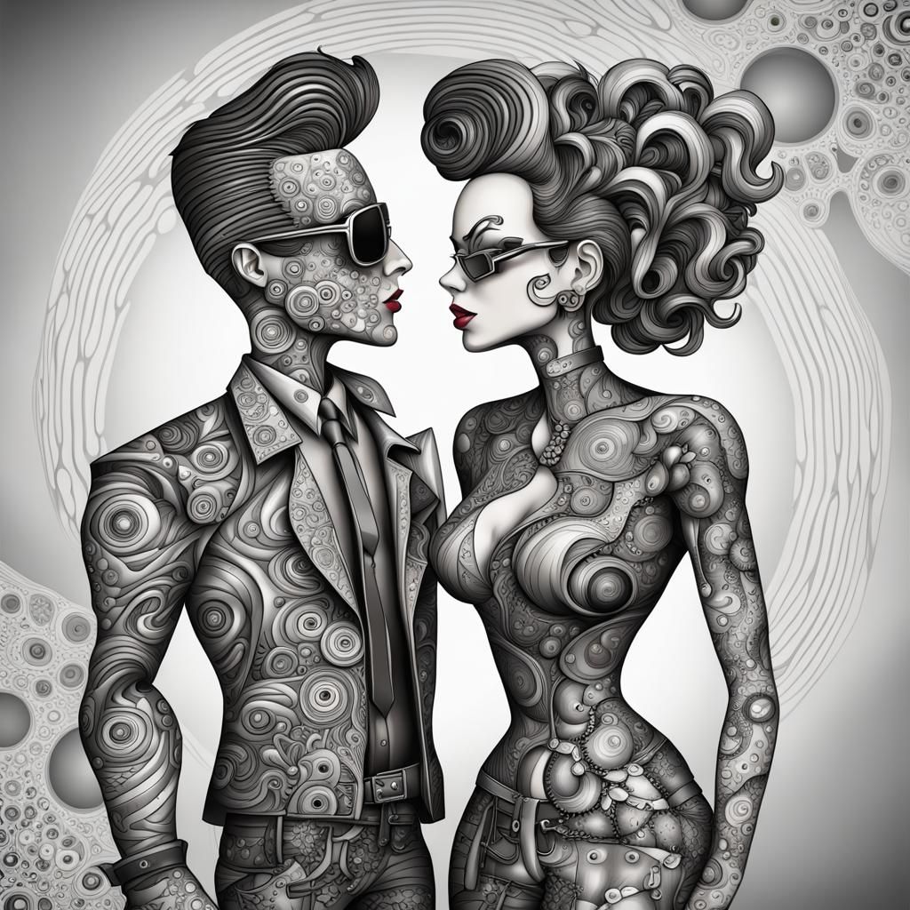 Cyborg Rockabilly Couple in 16K Resolution