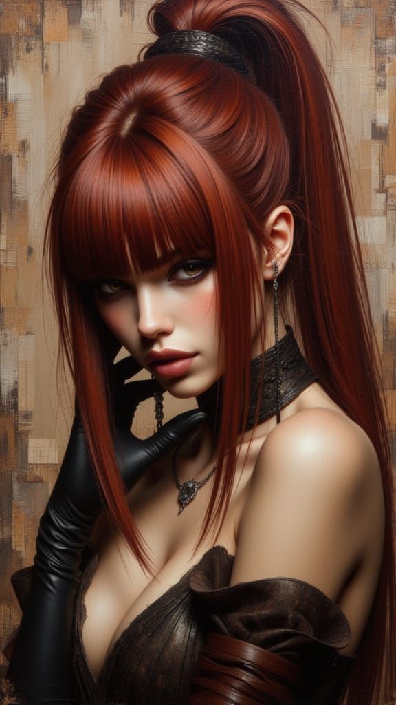 Elegant Redhead Sorceress in Oil Painting Style