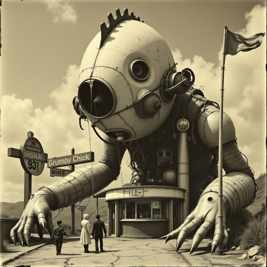 Retro Chick Monster Hides Behind Diner