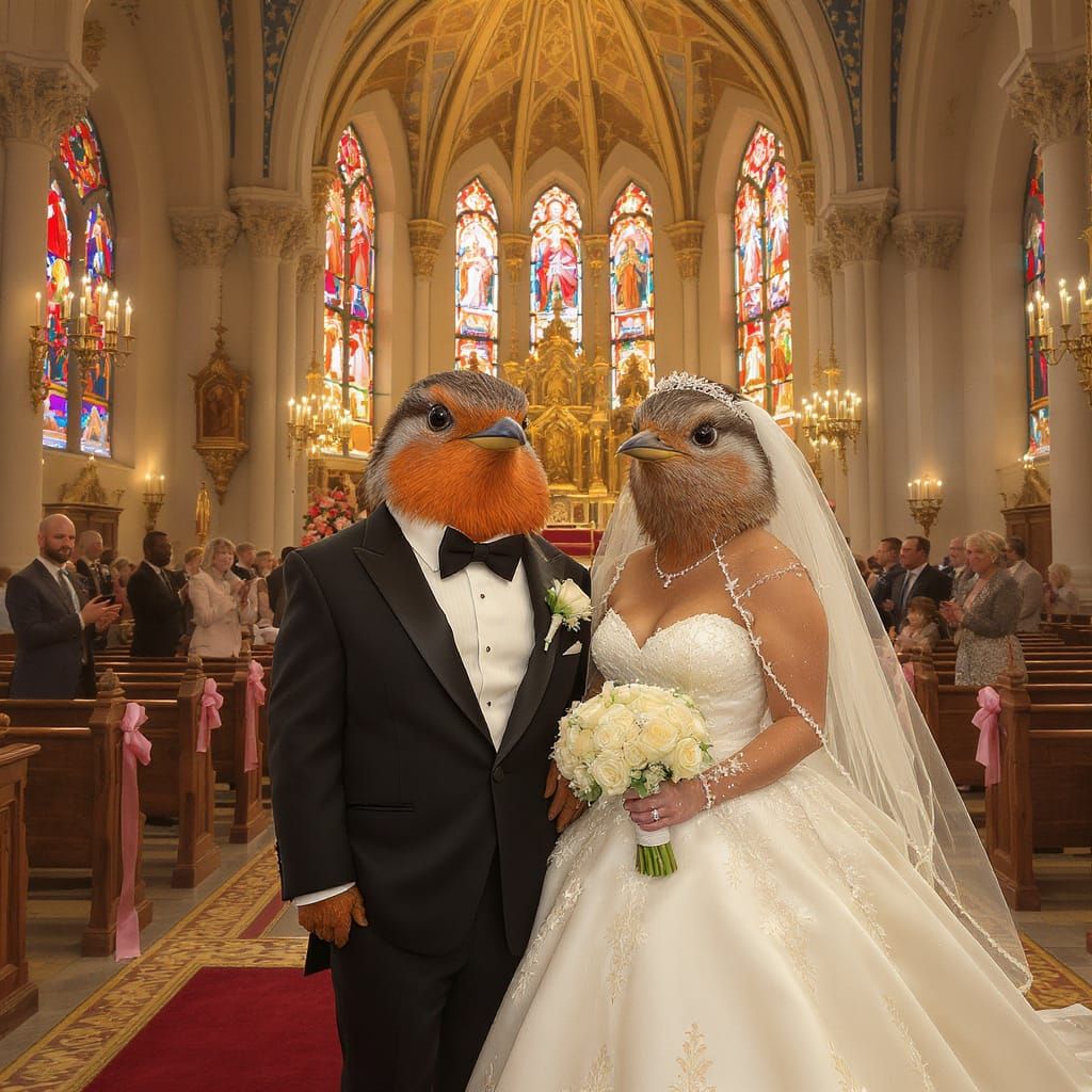 Robin in Tuxedo with Bride in Church