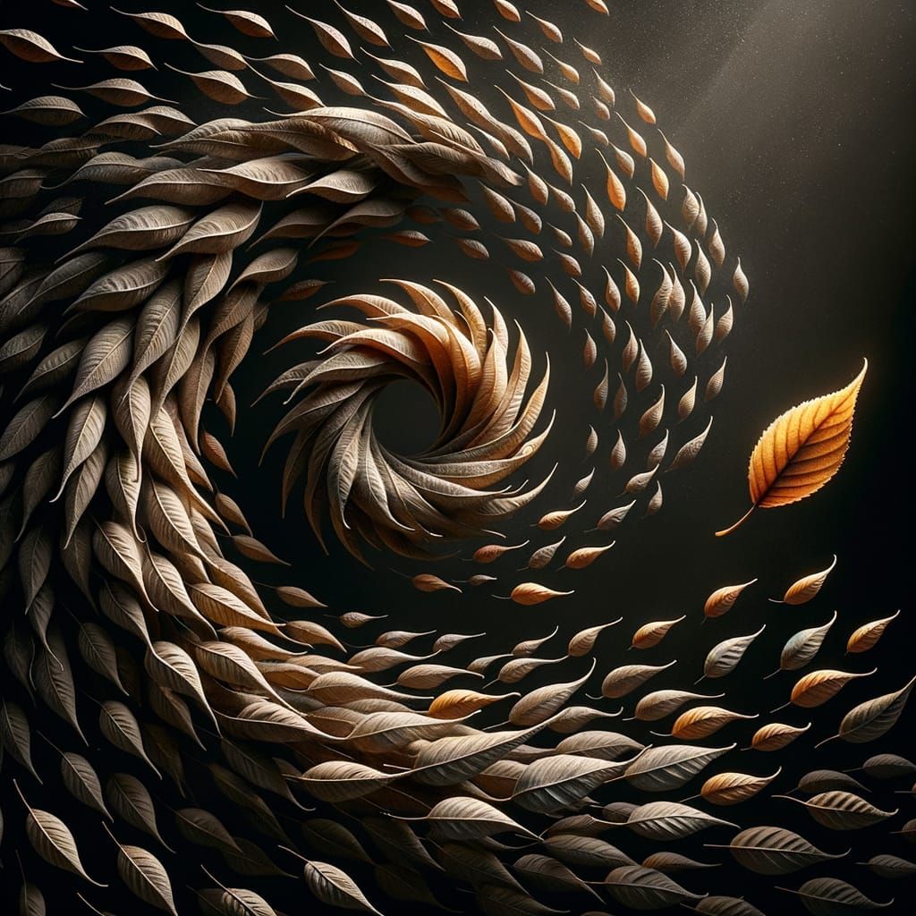 Lonely Leaf Spiraling Down in Dramatic Style