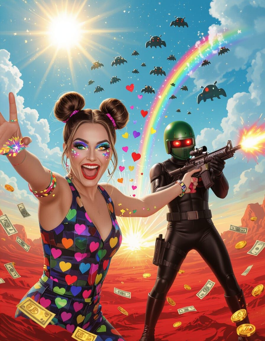 Magical Woman and Soldier Unleash Rainbows and Bullets