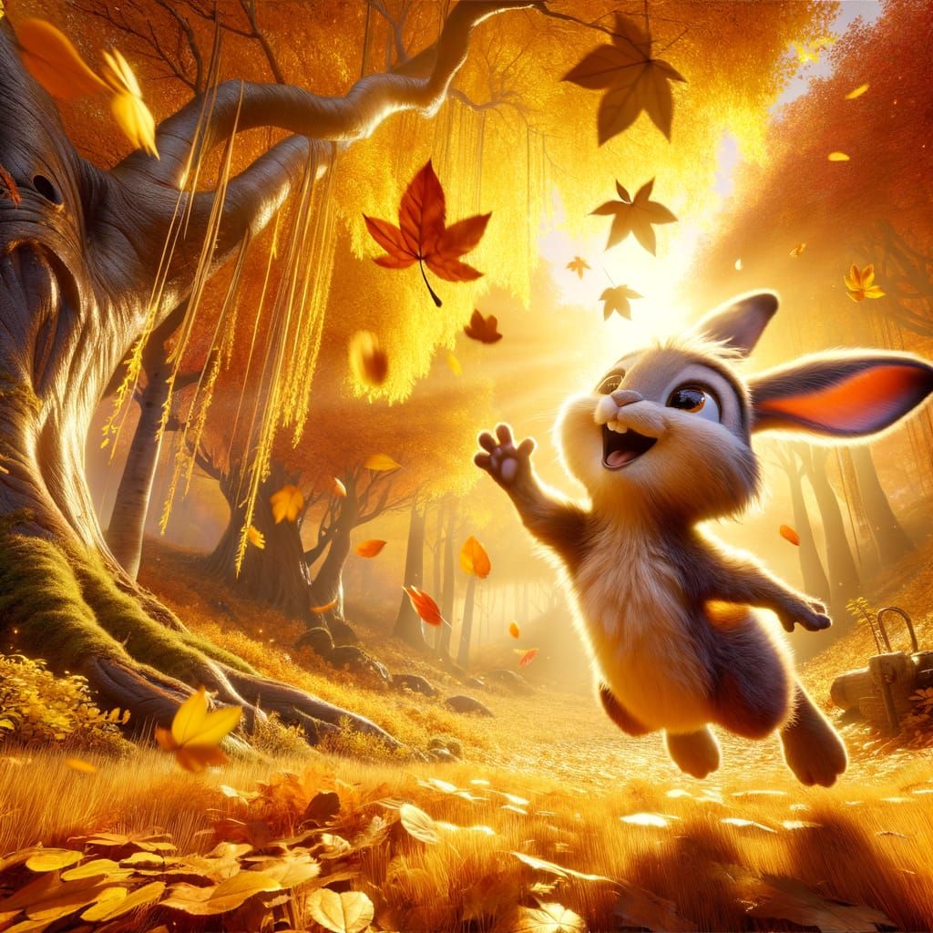 Animated Bunny Jumps in Autumn Forest