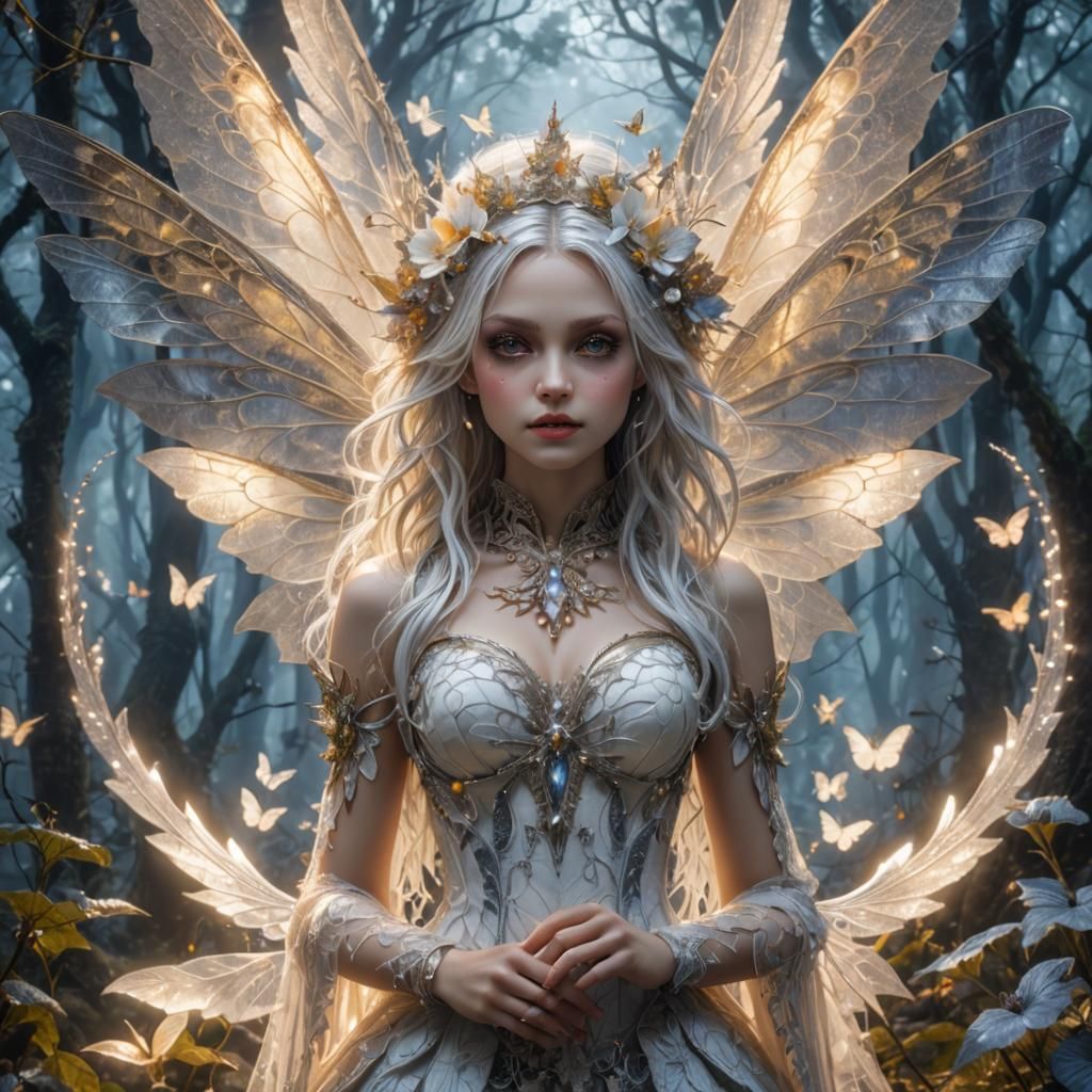 Ethereal Fairy in Enchanted Forest, Digital Art