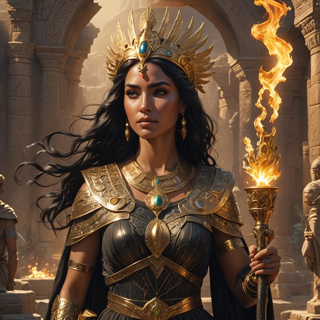 Phoenician Goddess with Torch: Fantasy Art Portrait