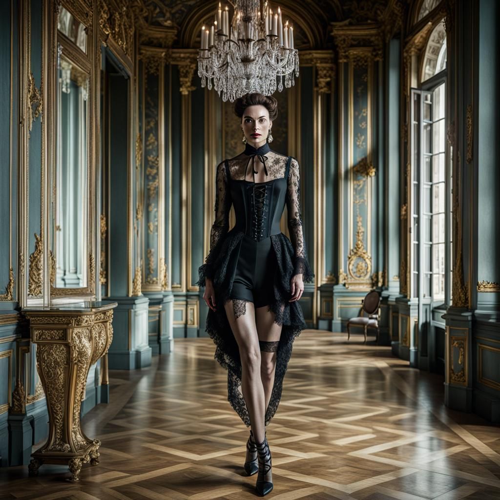 Elegant Woman Poses in Victorian Dining Room