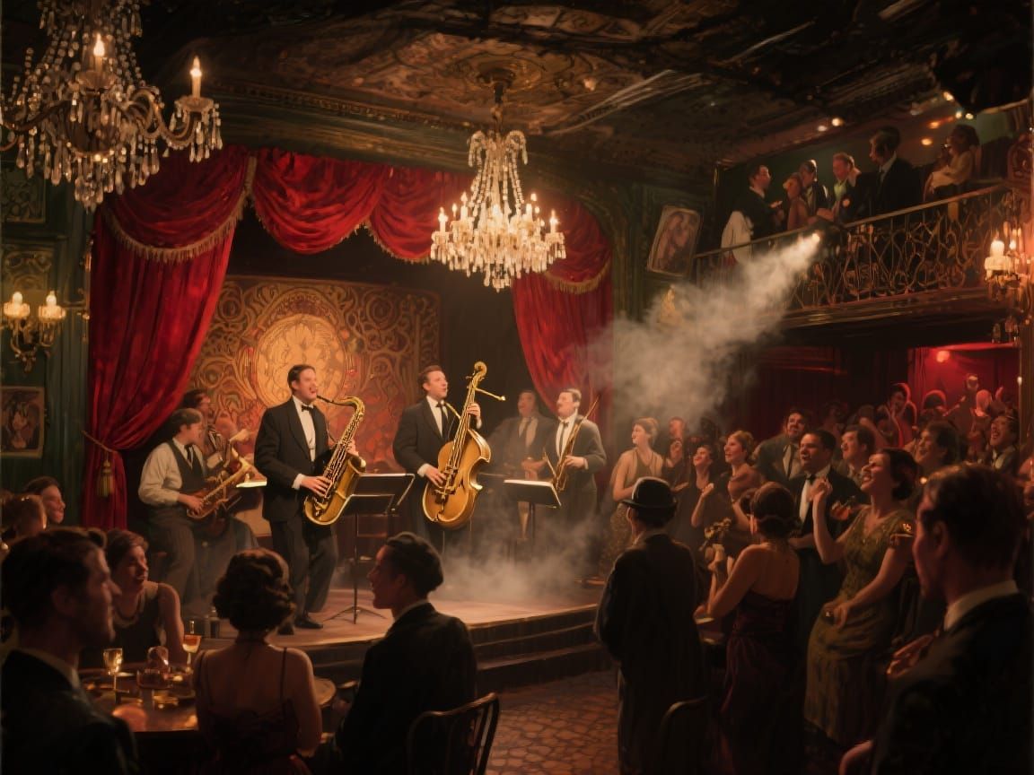 Parisian Speakeasy: Jazz Band in Art Nouveau Style