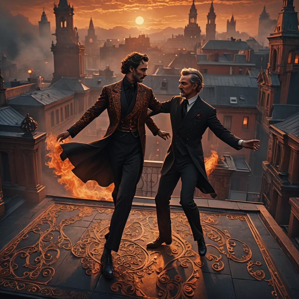 Tango Dancers on Rooftop in Dystopian Lightwave 3D