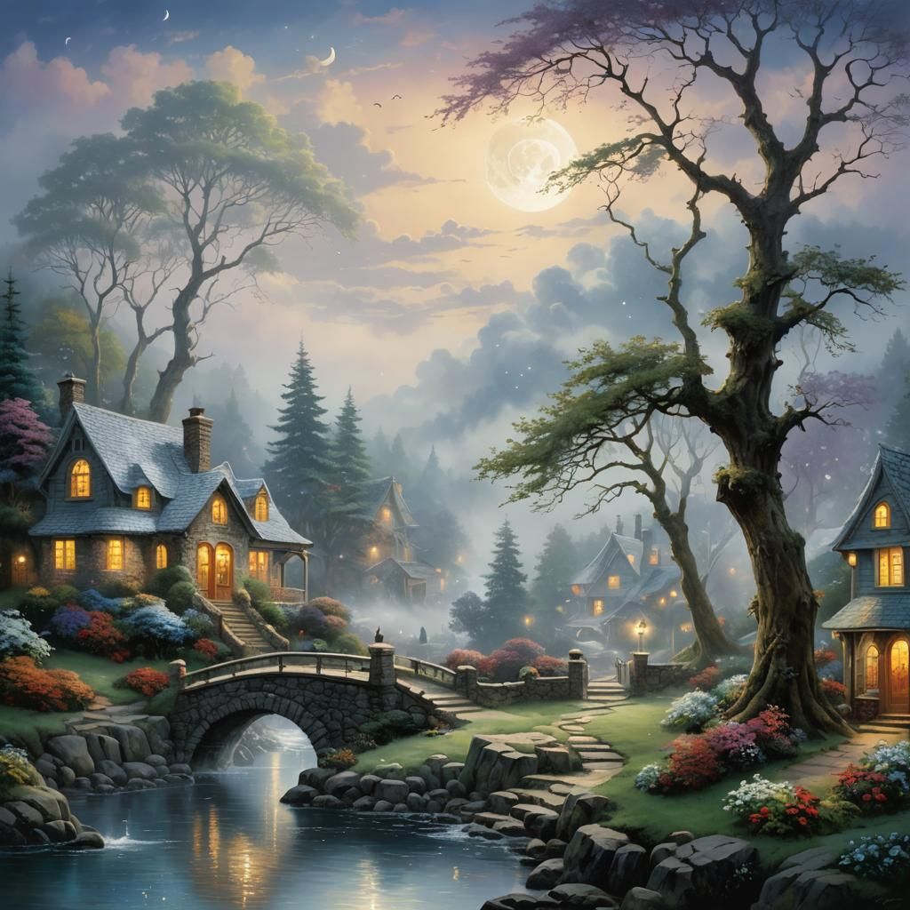 Ethereal White Moon in Fantasy Landscape