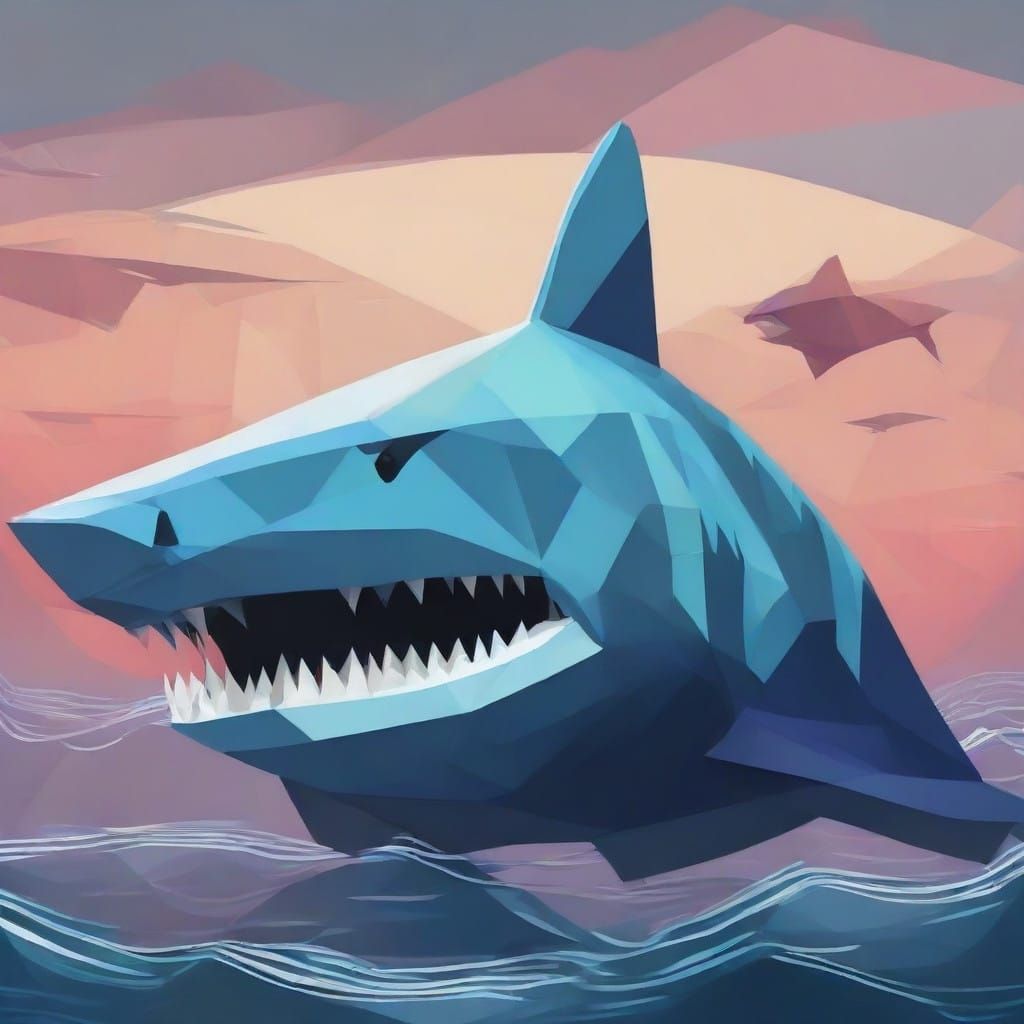 Megalodon Shark in Geometric Cubist Art