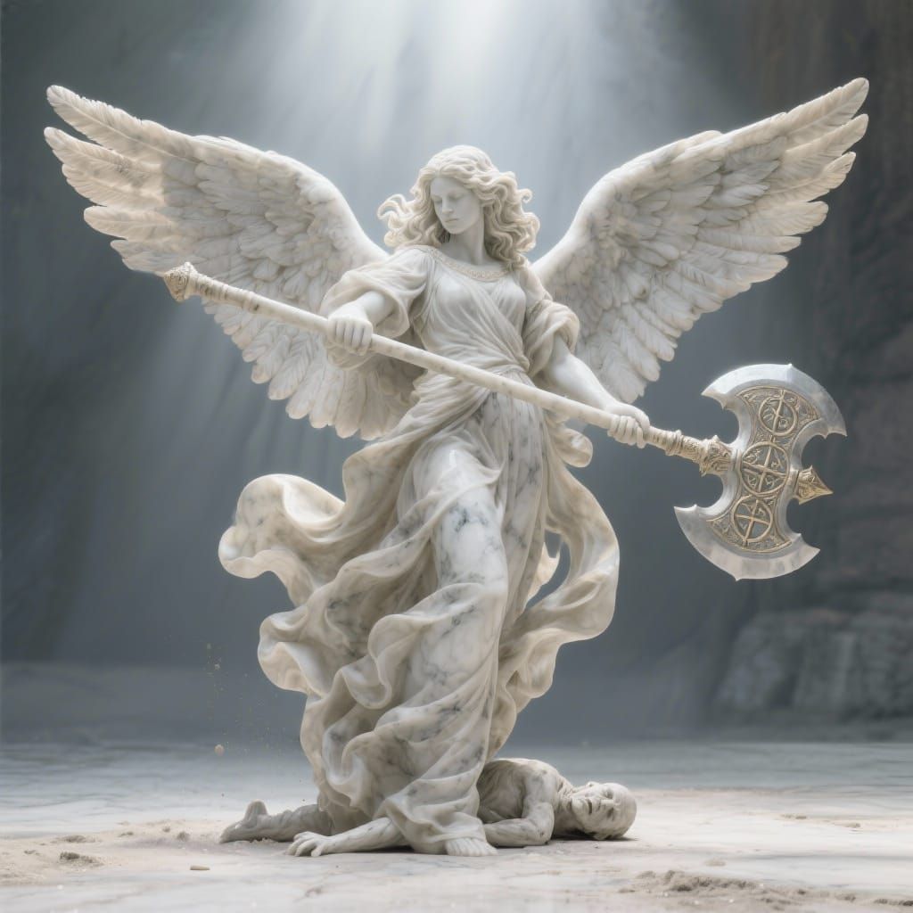 Hyper-Realistic Marble Angel Statue in Cinematic Lighting