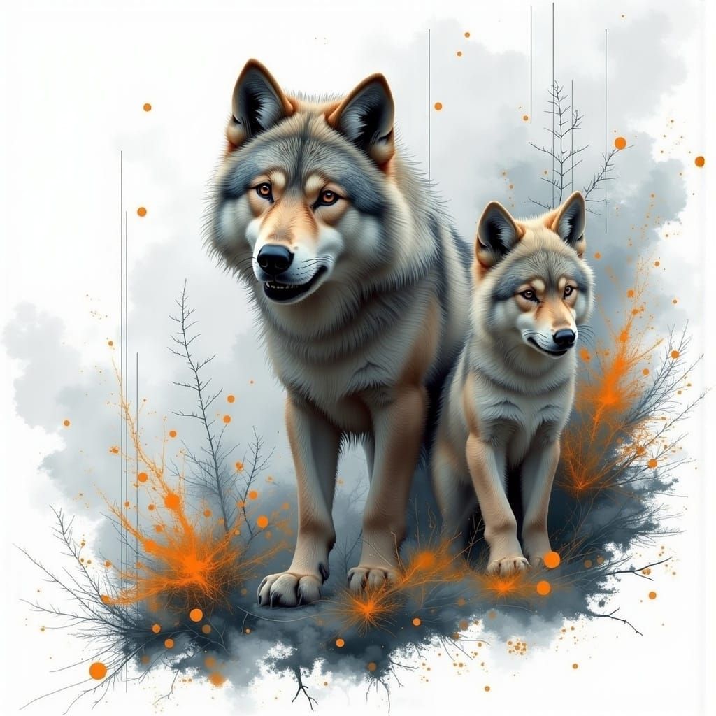 Architectural Blueprint of Wolves and Cubs