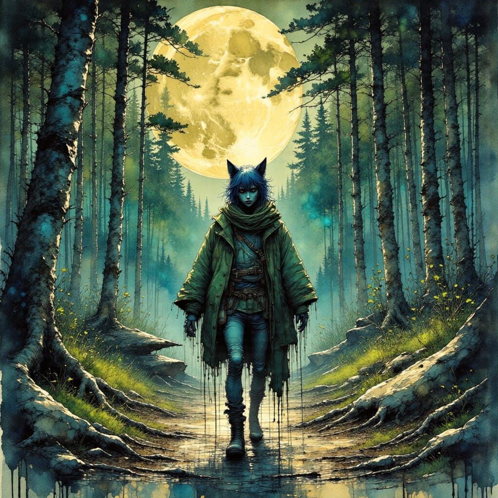 Vibrant Ink Illustration of Maine Werewolves