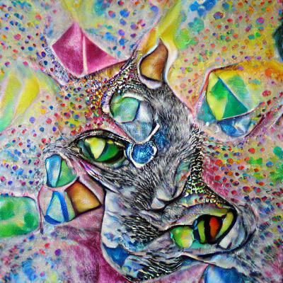Diamond Cat: Psychedelic Acrylic Watercolor Ink Art