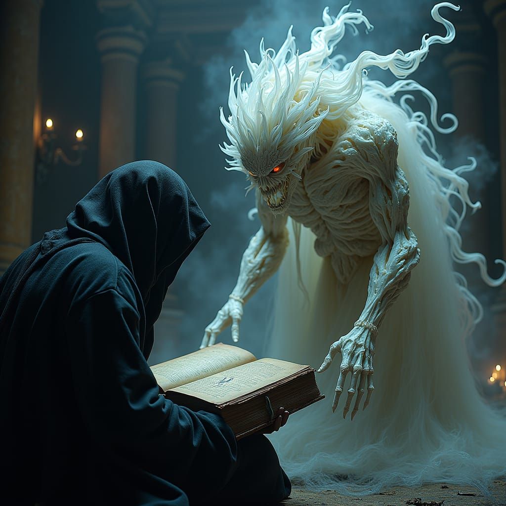 Ethereal Being Appears Before Dark Figure