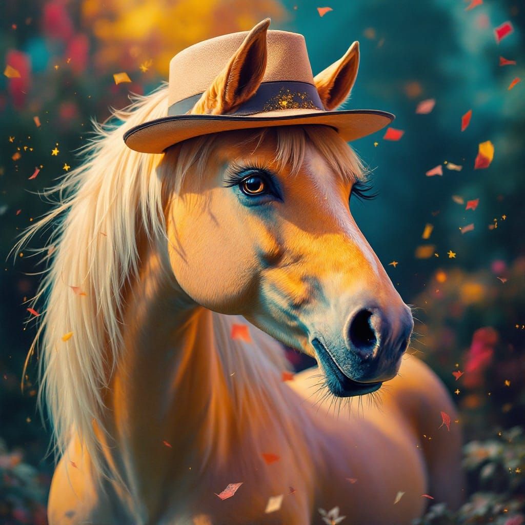 Majestic Palomino Stallion in Top Hat with Whimsical Wink