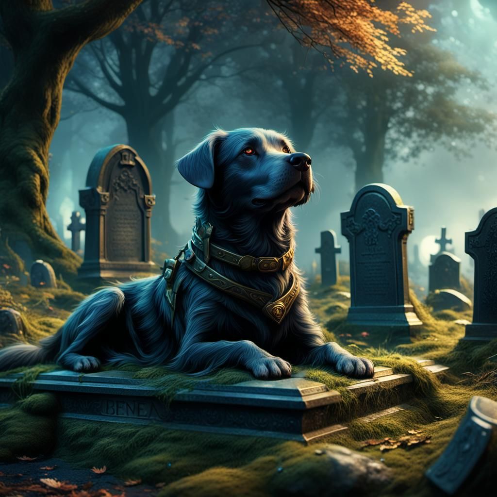 Loyal Dog Waits in Dreamlike Fantasy Art