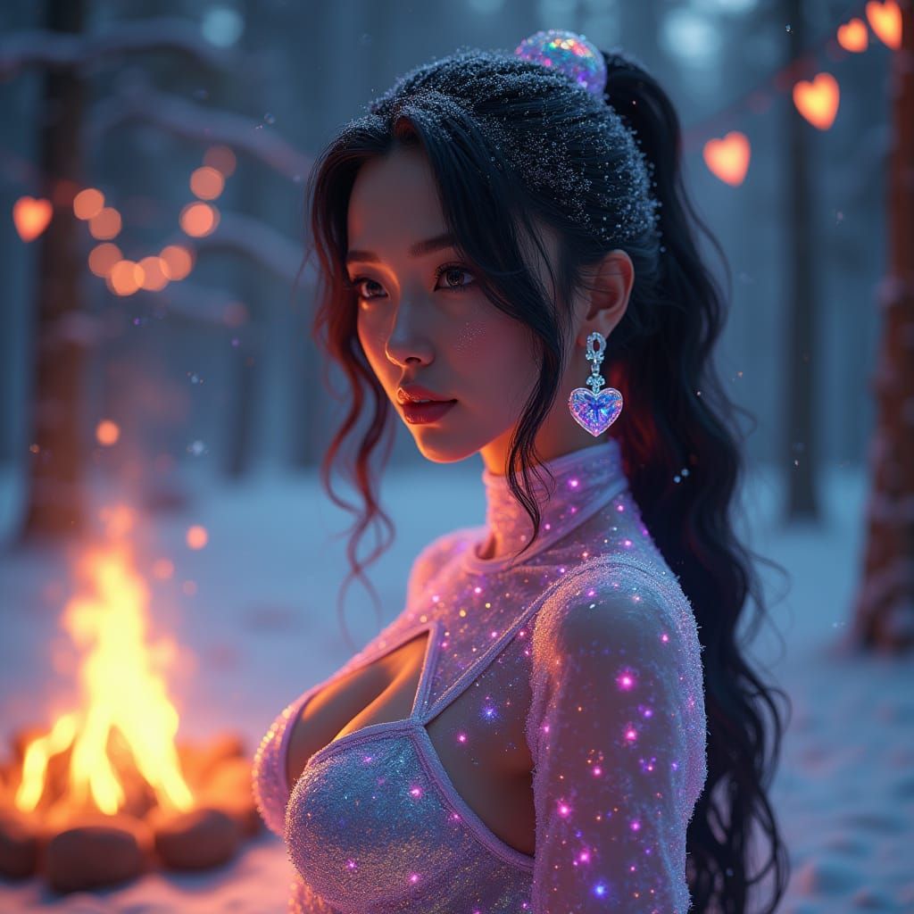 Captivating Holographic Woman in Winter Wonderland