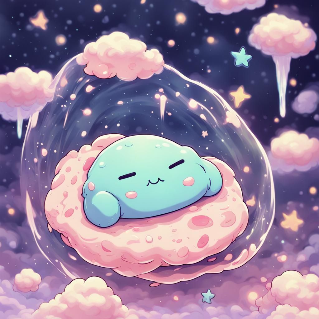 Cute Cosmic Slime Napping in Anime Style