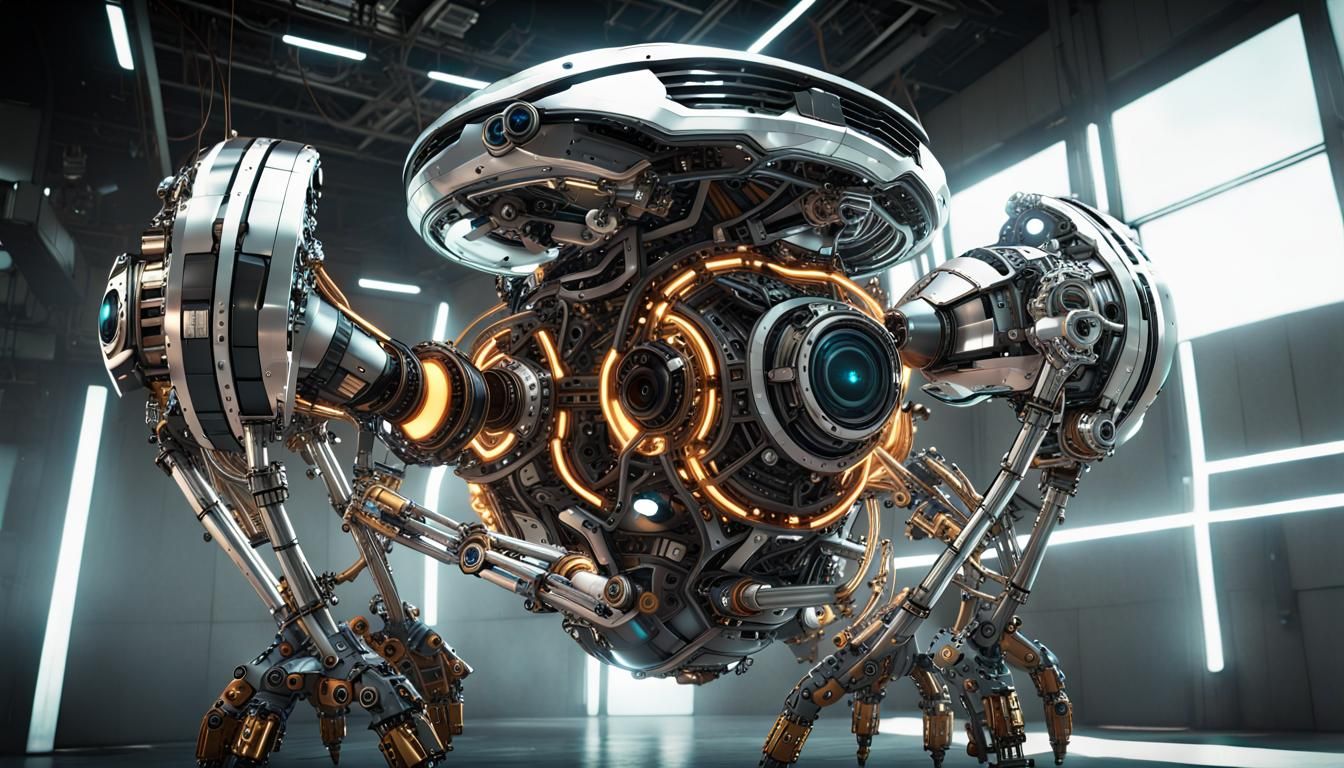 Cybernetic Clockwork Machine in Industrial Futurism