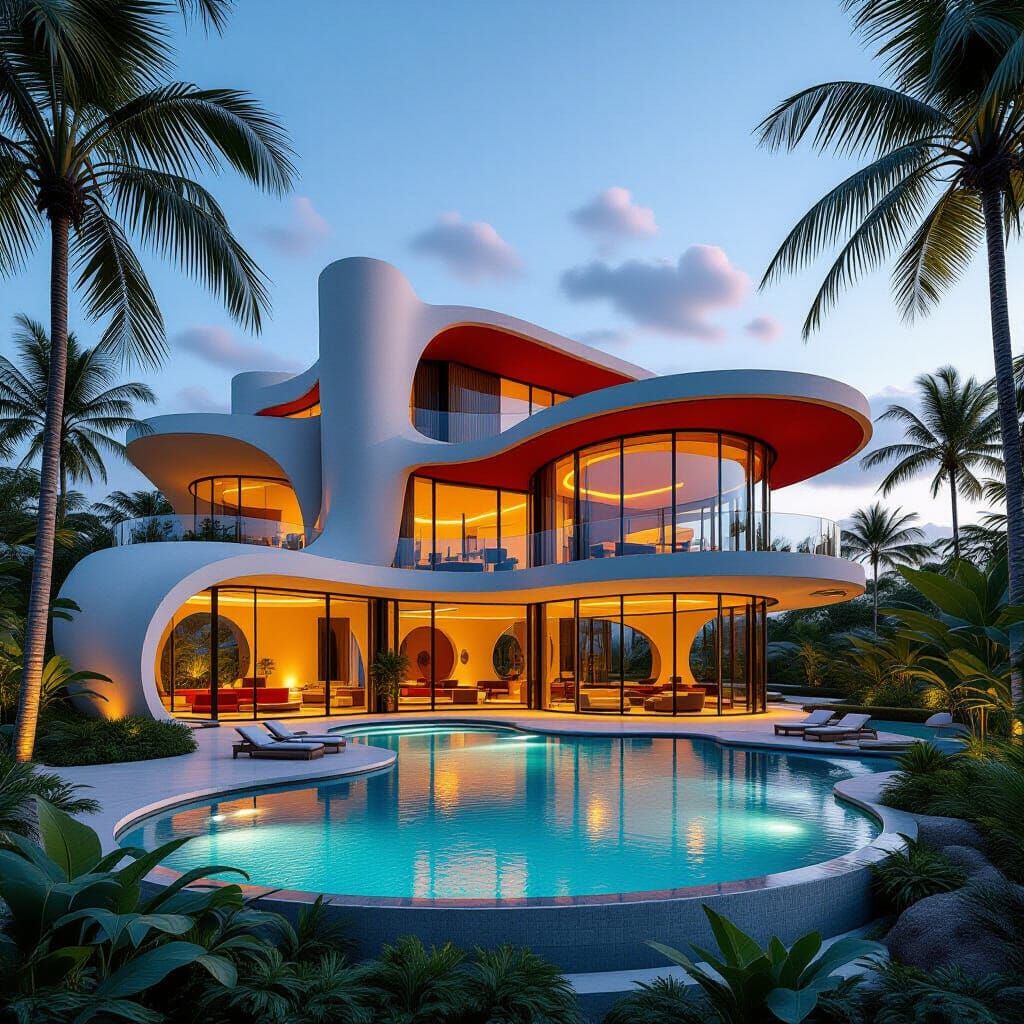Luxury Tropical Villa with Modernist Design at Twilight