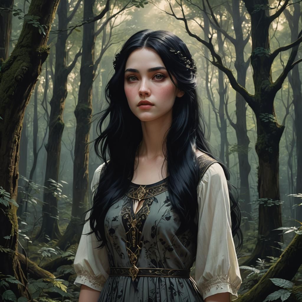 Beautiful Girl in Forest: Fantasy Concept Art