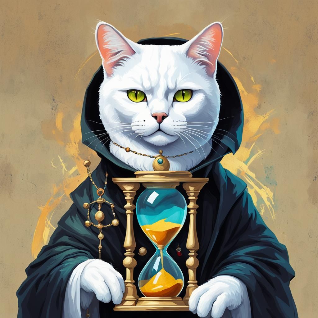 Anthropomorphic Cat as Death Portrait in Painterly Style