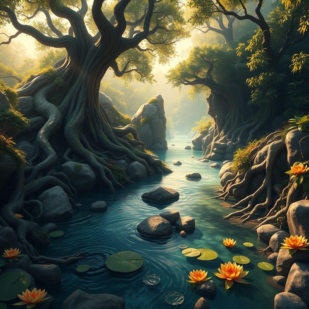 Enchanted River Landscape in Vibrant Colors