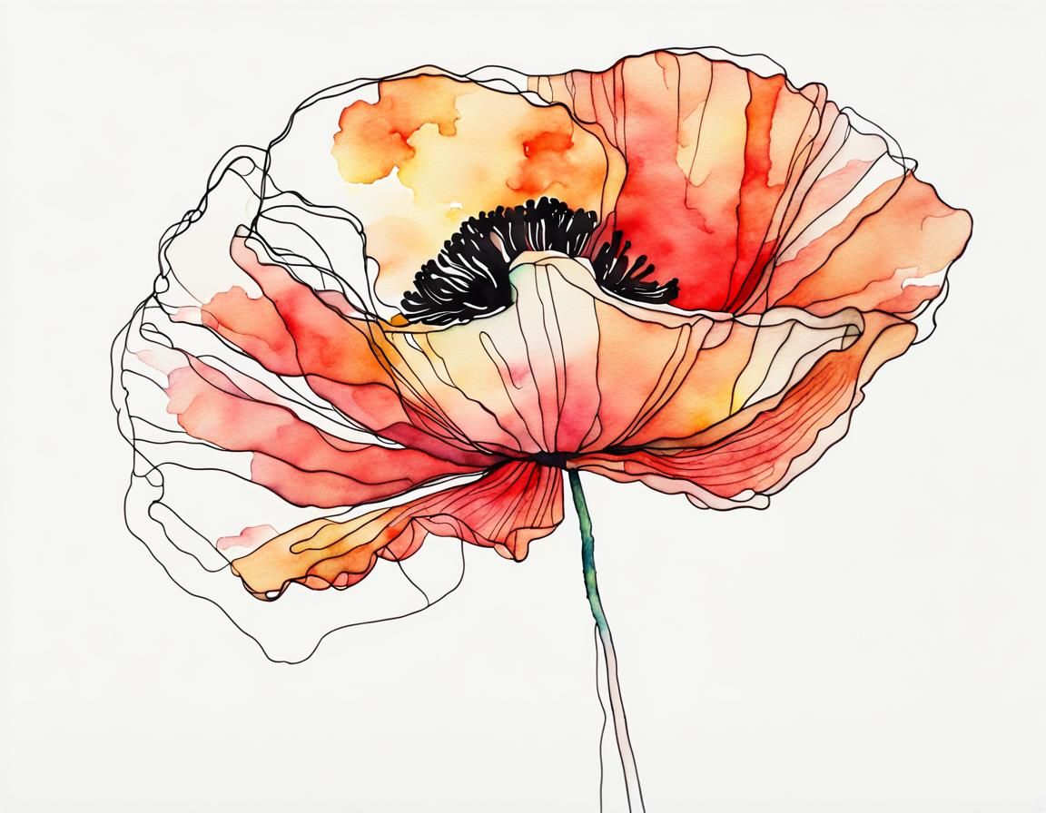 Watercolor Poppy: Minimalist One Line Art