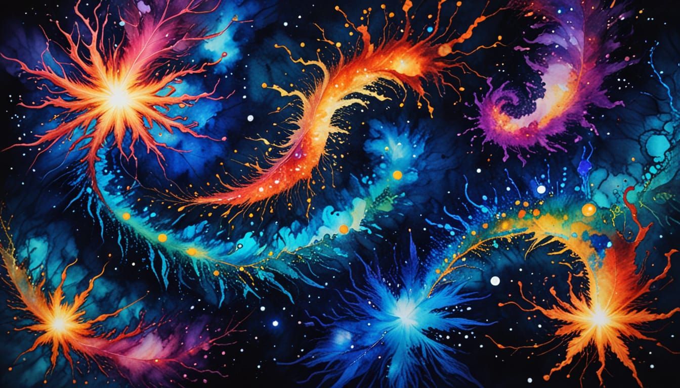 Luminous Embroidered Universe in Alcohol Ink Style