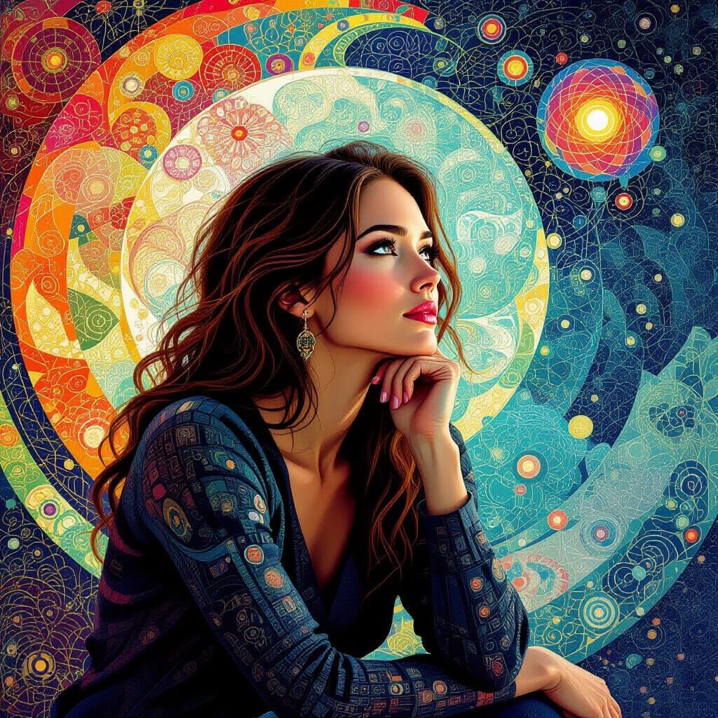 Woman Pondering in Biomechanical Visionary Art