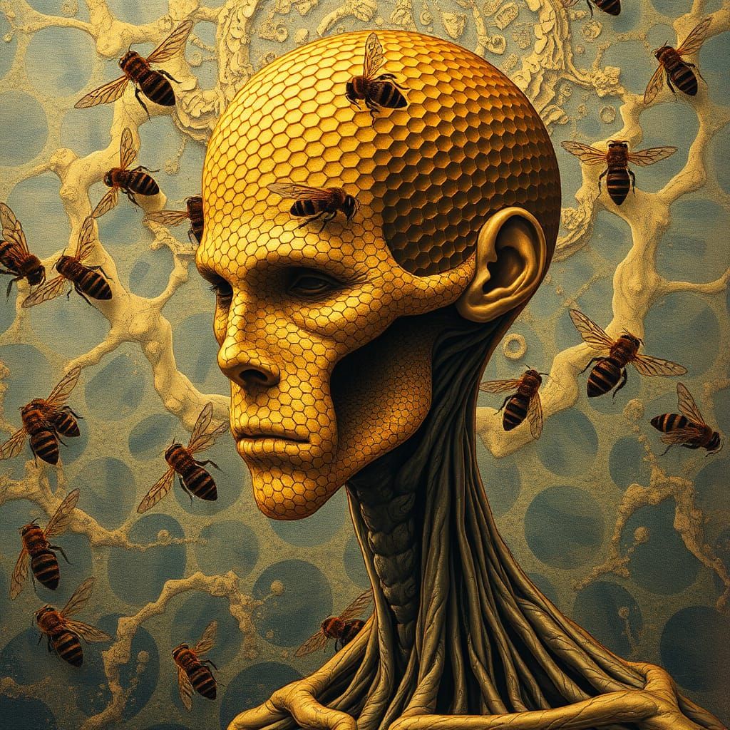 Honeycomb Man: Surreal Expressionist Art Nouveau Portrait