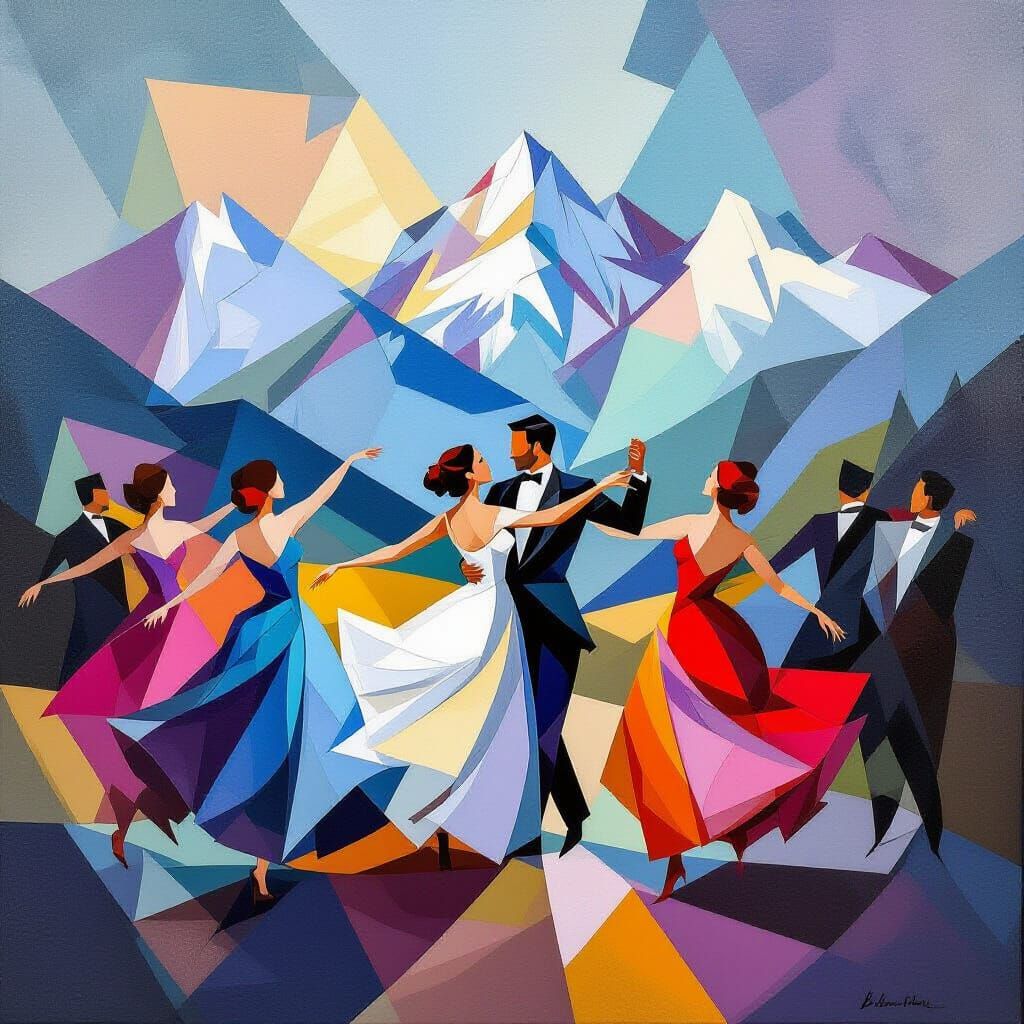 Abstract Cubist Mountains of Switzerland in Euclidean Style