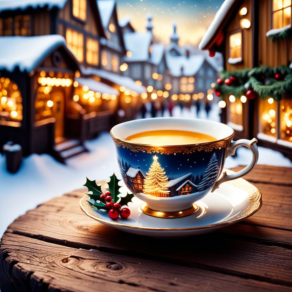Christmas Market in Teacup: Digital Matte Painting