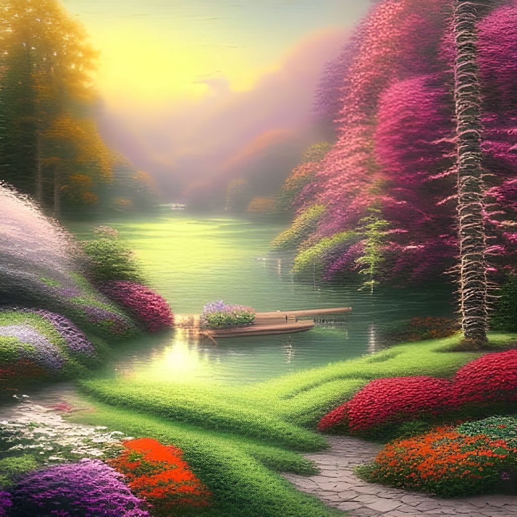 Ethereal Autumn Landscape with Sunflowers in Fantasy Style