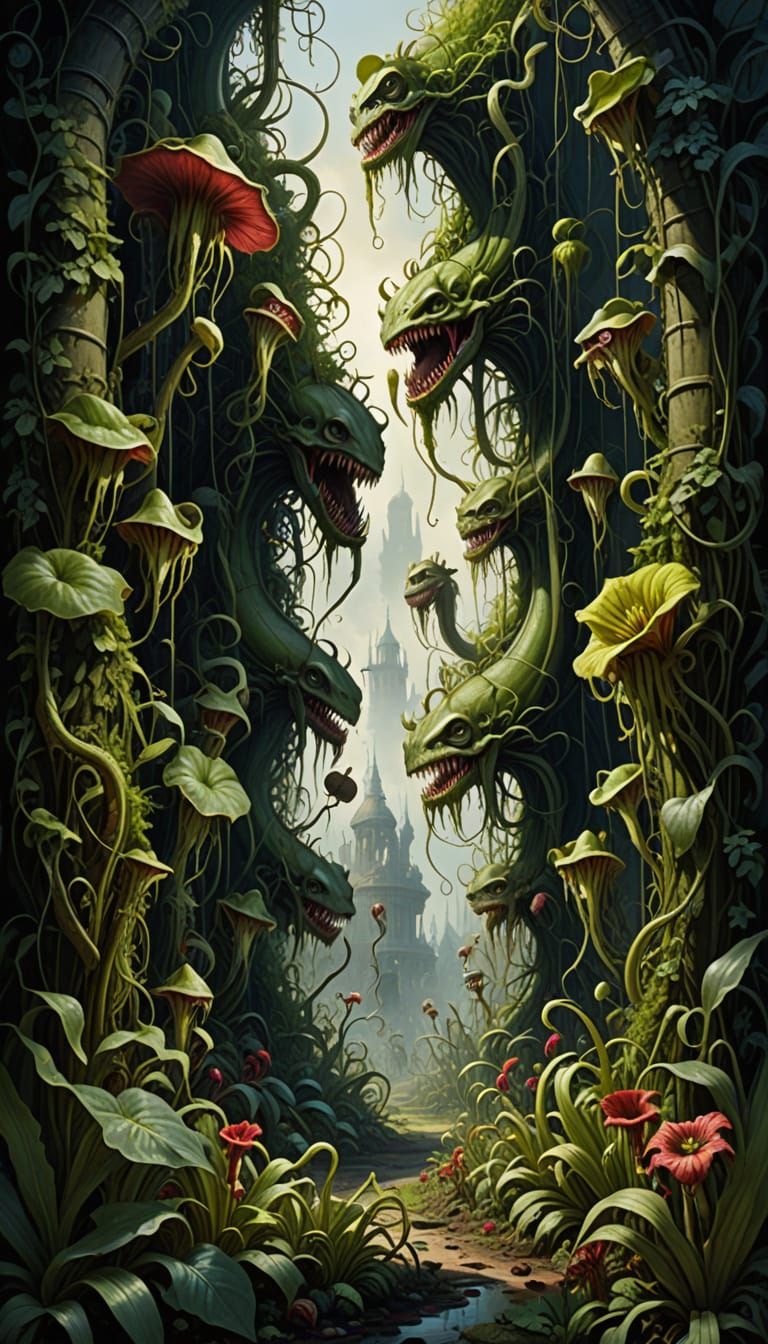 Scary Carnivorous Plants in a Horror Garden