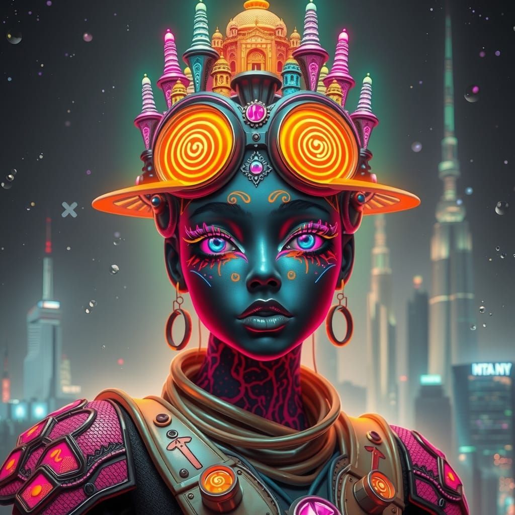Cosmic Goddess in Futuristic Armor
