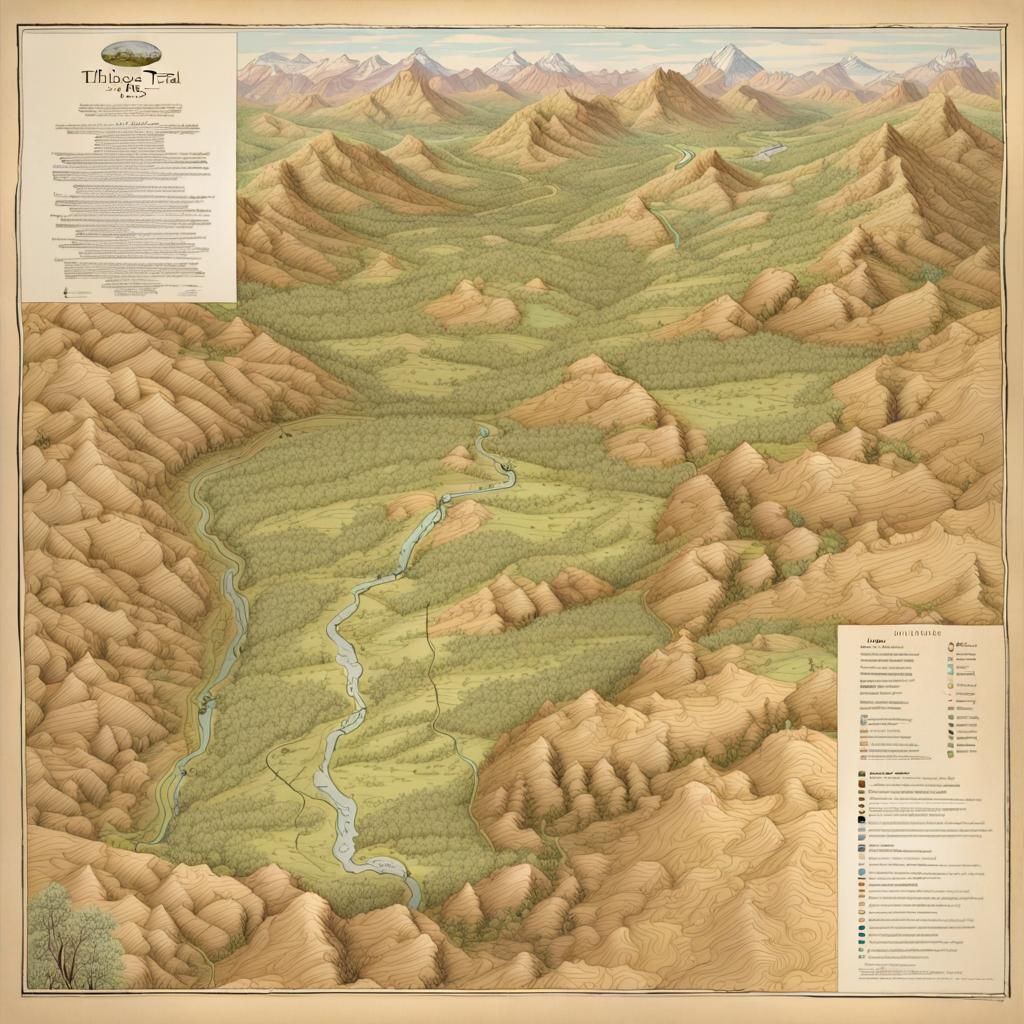 Hyperdetailed Ink Topography Hiking Trail Map