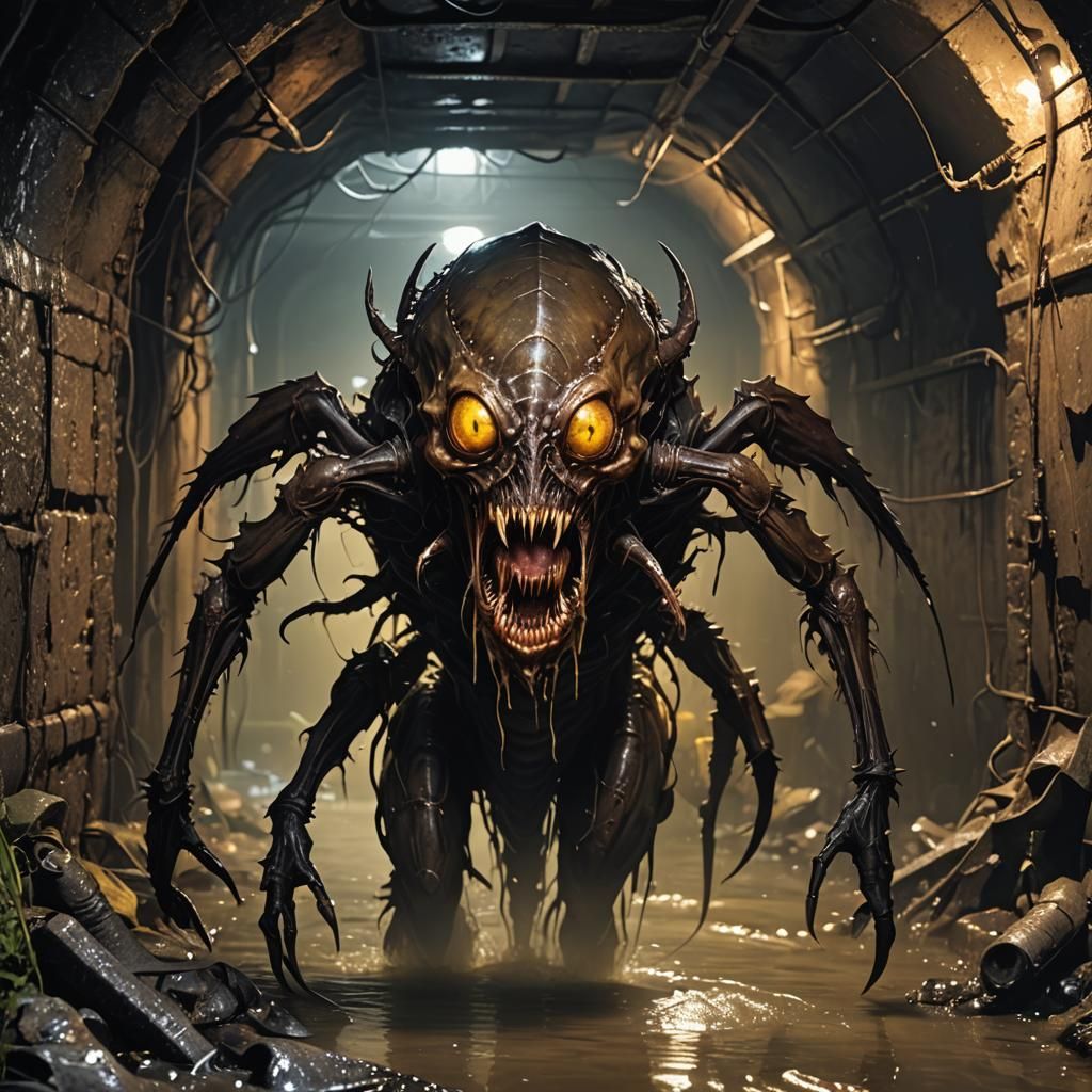 Terrifying Insectoid Alien in Post-Apocalyptic Sewer