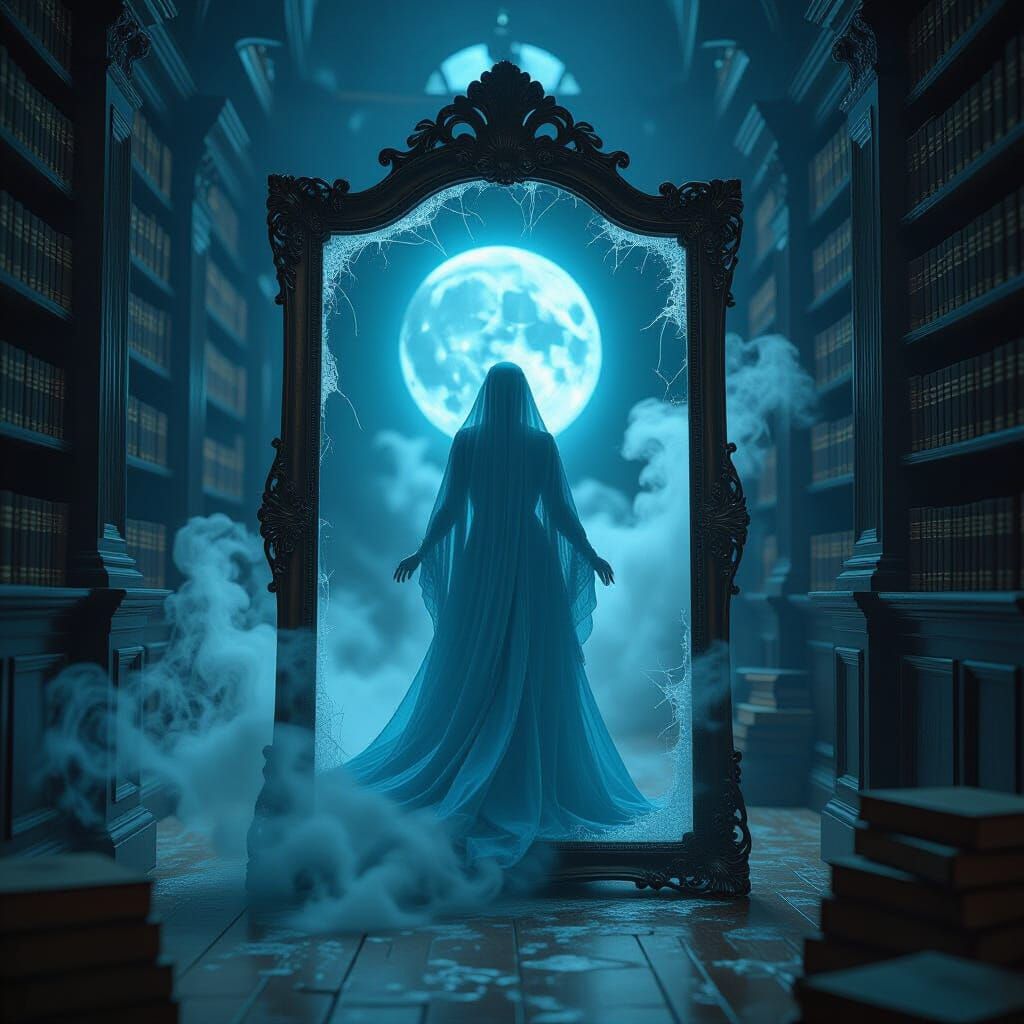 Ethereal Mist Figure Emerges from Antique Mirror