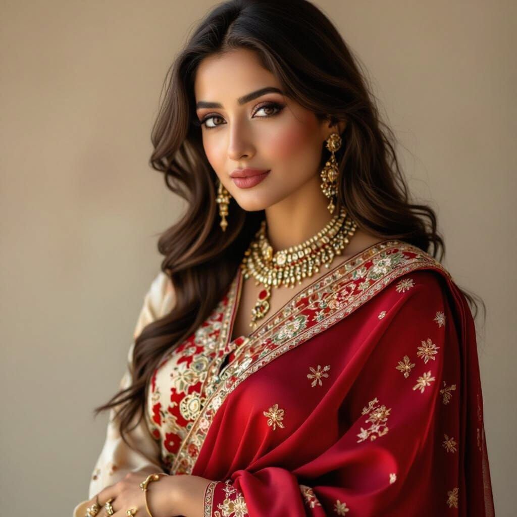 Elegant Pakistani Woman in Art Nouveau Style