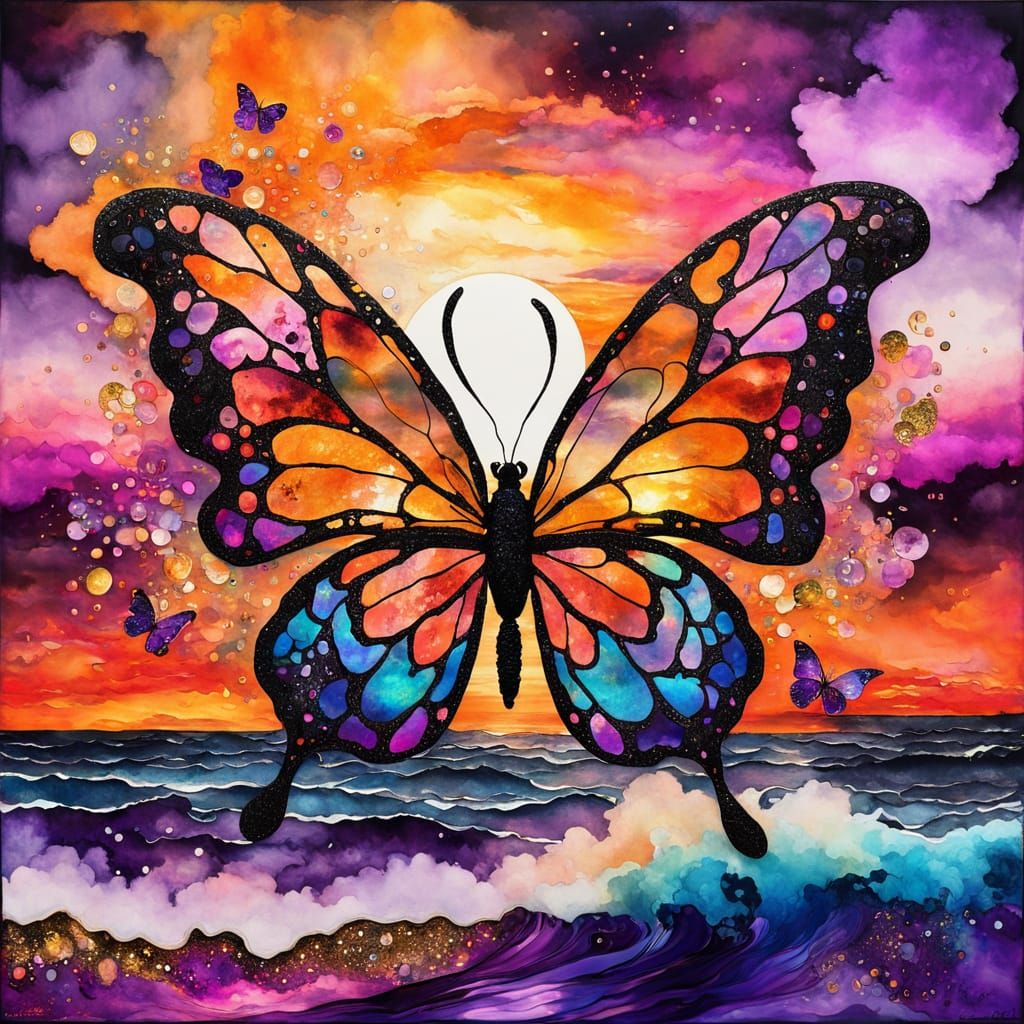 Abstract Butterfly Sunset in Alcohol Ink Style