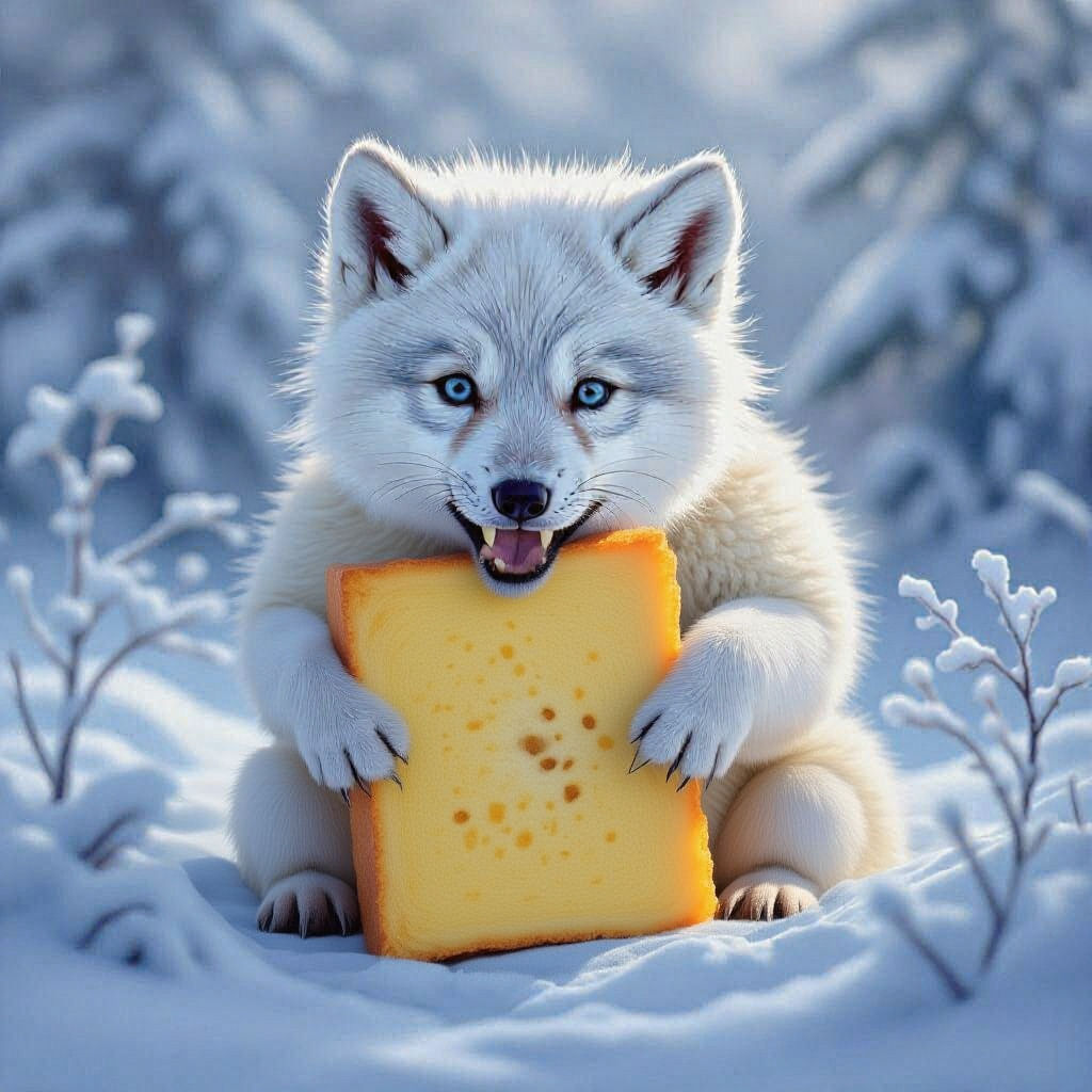 Scared Arctic Wolf Cub in Ethereal Style