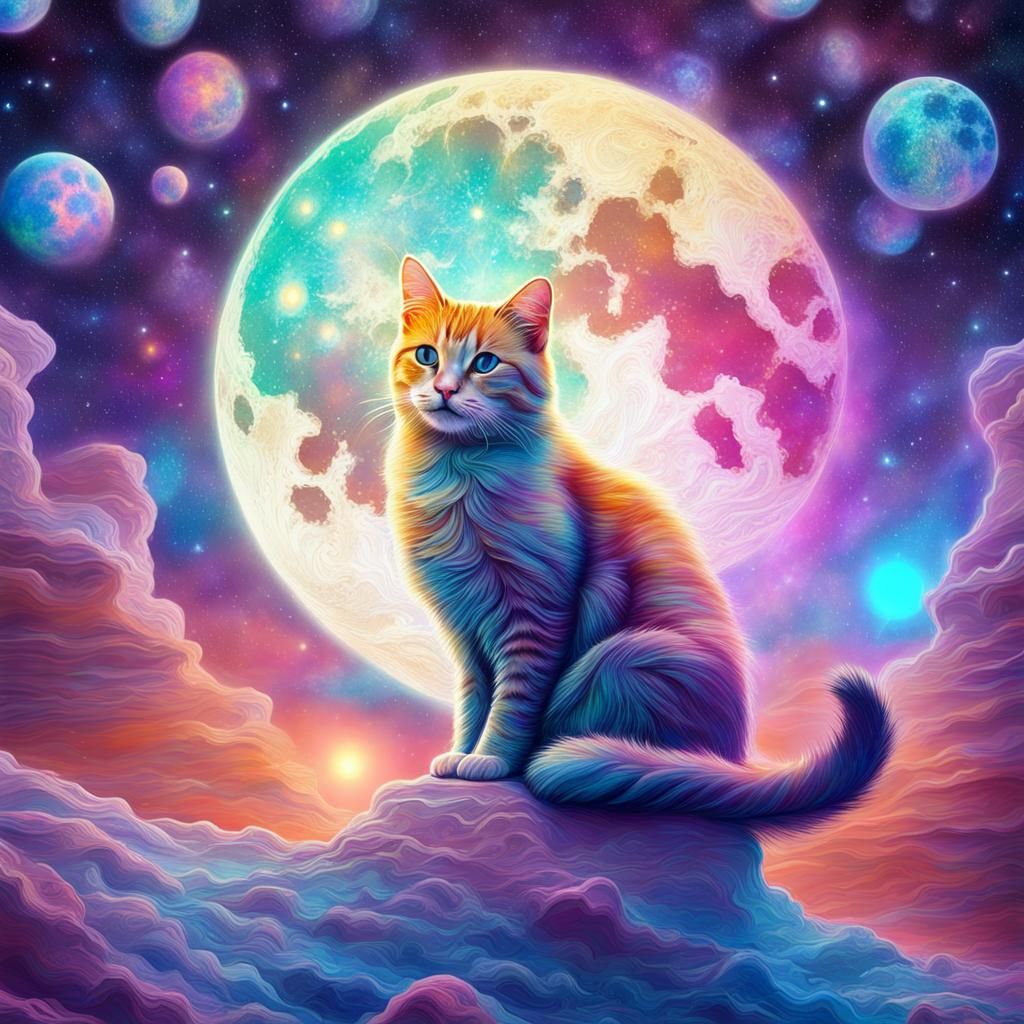 Dreamland Cat on the Moon, Cosmic Illustration